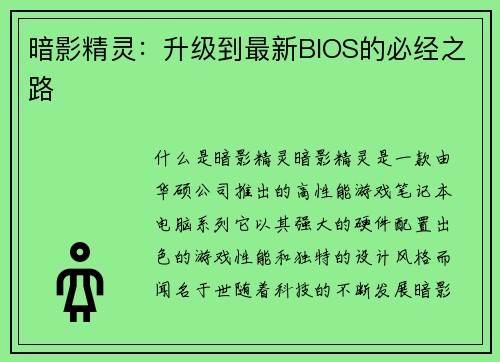 暗影精灵：升级到最新BIOS的必经之路