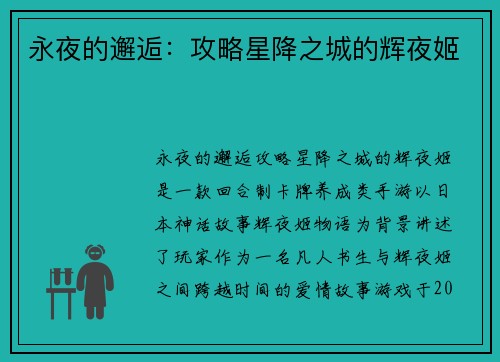 永夜的邂逅：攻略星降之城的辉夜姬
