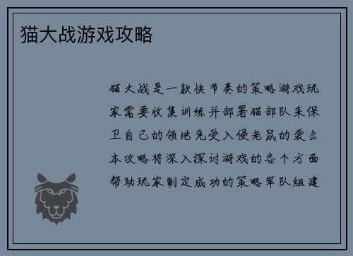 猫大战游戏攻略